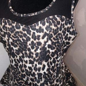 Dots Black Sheer and Animal Print Sleeveless Top